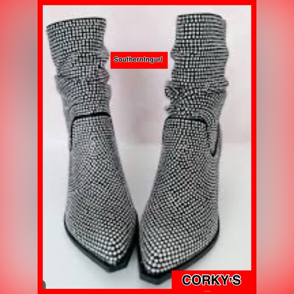 NWT Corkys  "Glossy" Slouchy Calf Boots covered with Crystals /Rhinestones